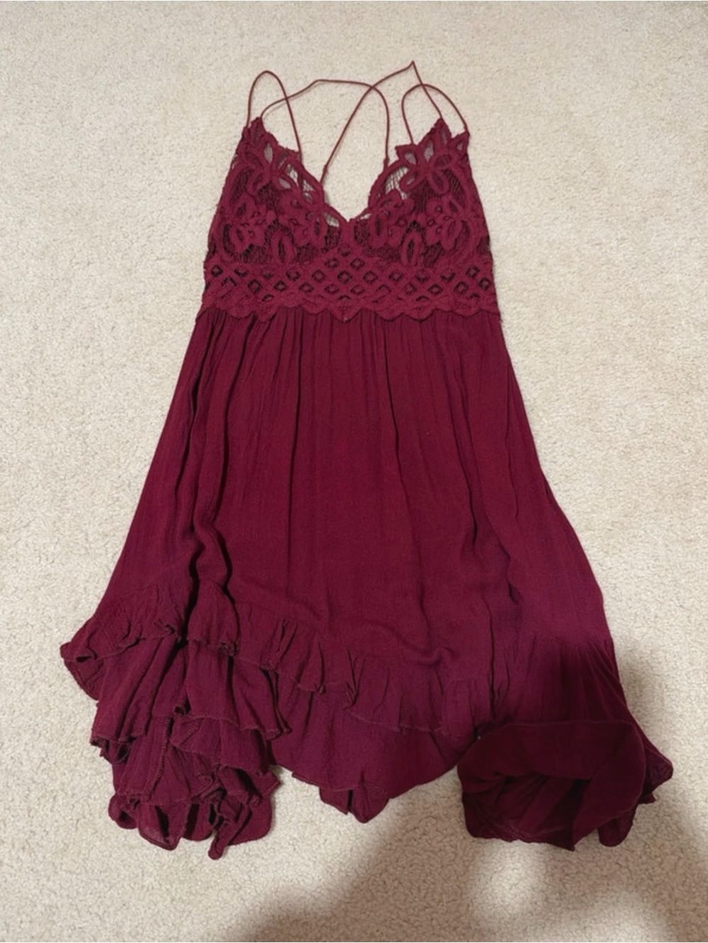 Free People Burgundy Lace-Top Slip Chemise